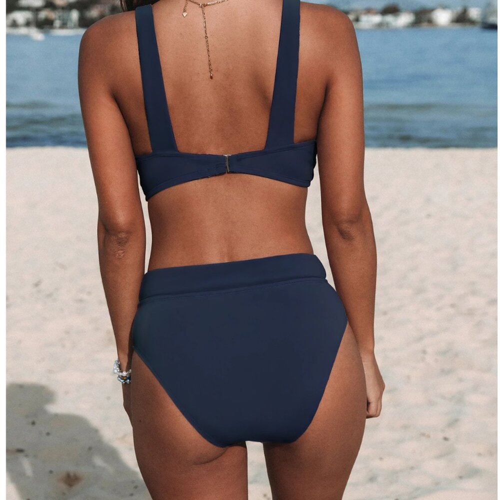 Longline V-neck Bralette High Waist Bikini Set - Picture 2 of 2